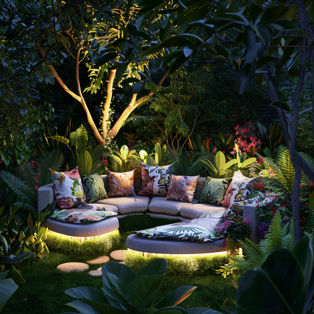 Secluded Circular Seating Area with Vibrant Pillows