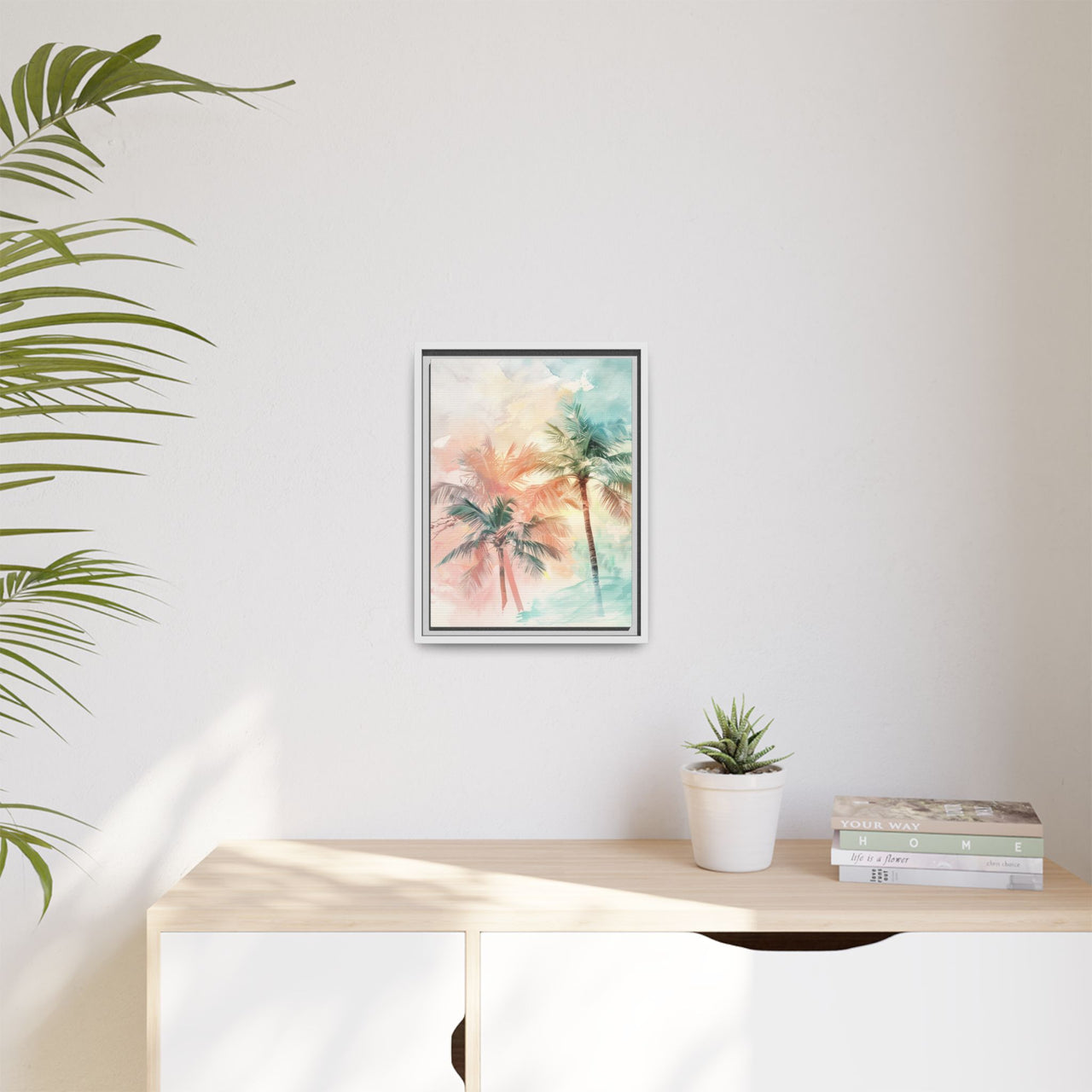 Palm Glow Canvas Wall Art with Frame