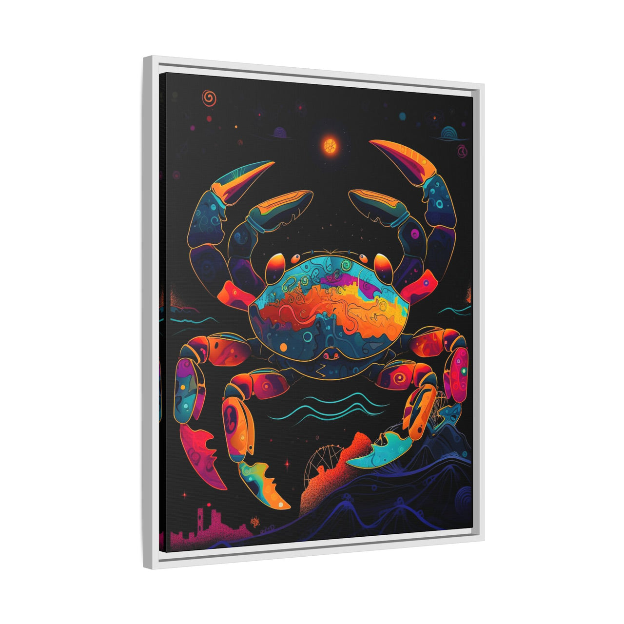 Neon Tide Crab Canvas Wall Art with Frame