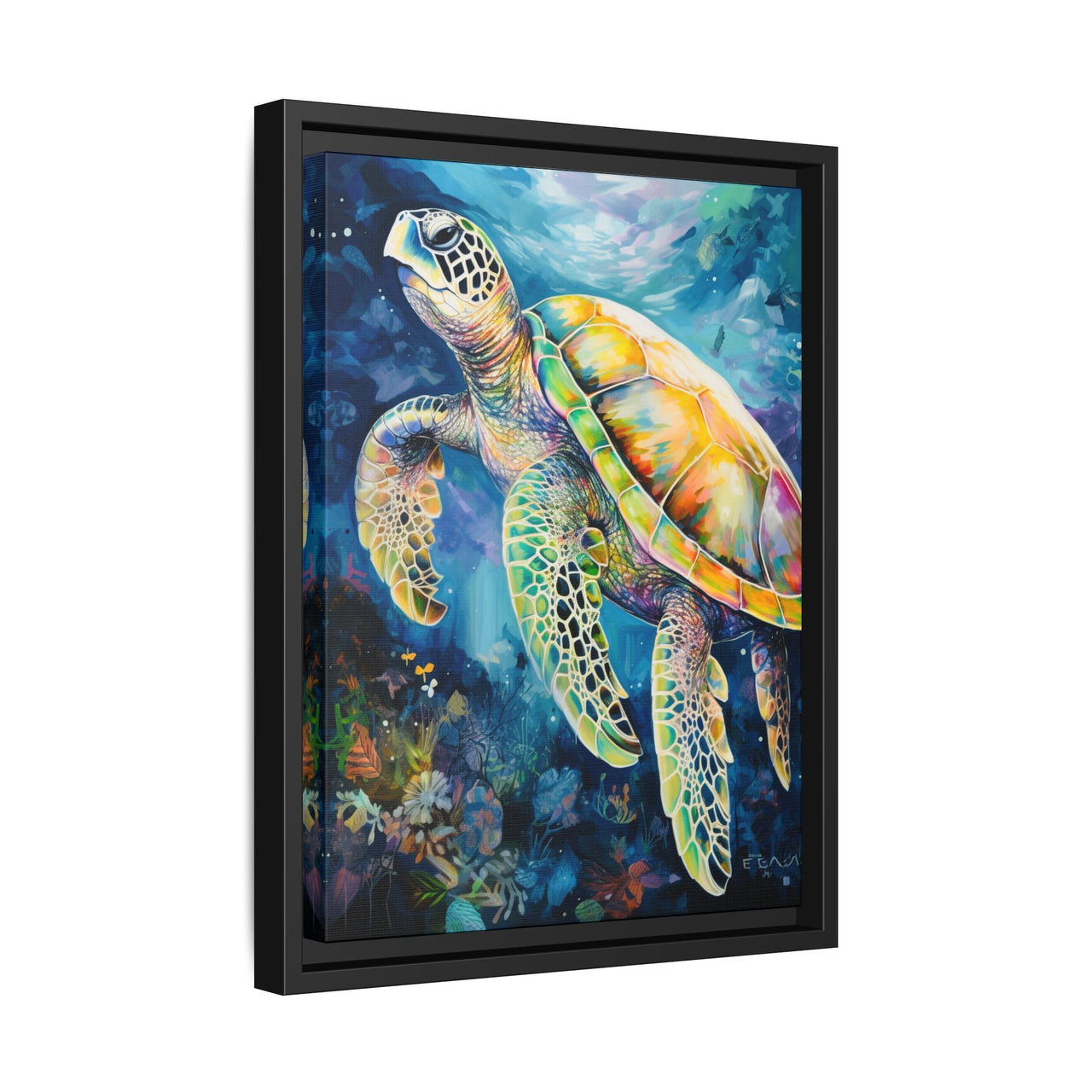 Gliding Turtle Canvas Wall Art with Frame