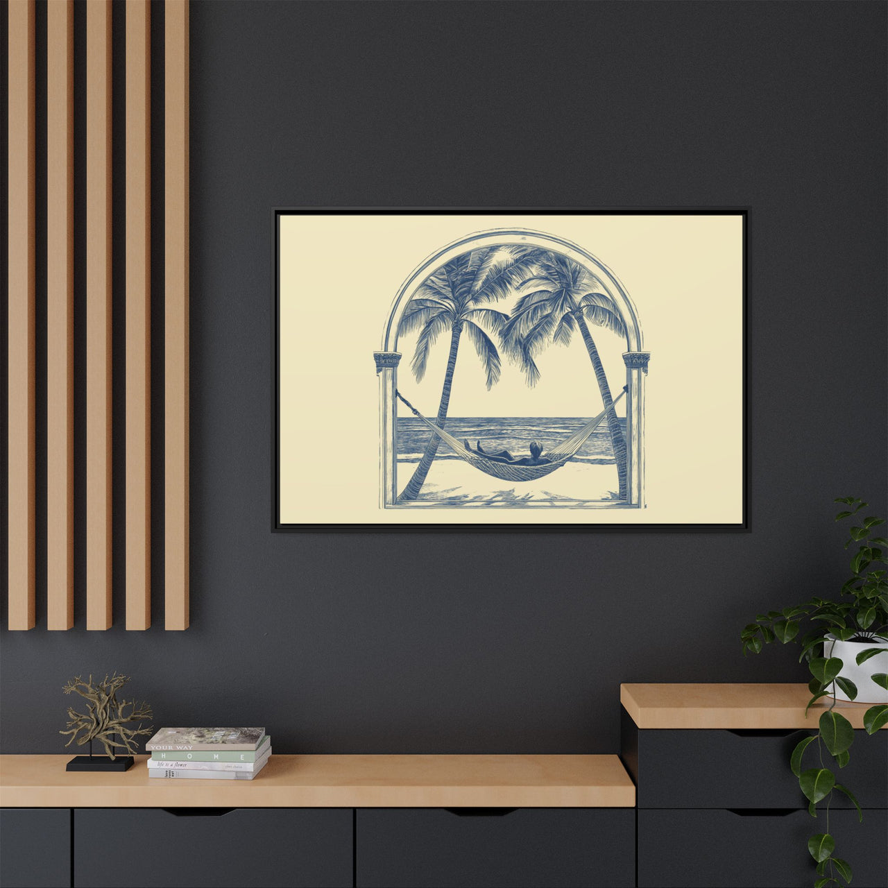 Palm Retreat Hammock Canvas Wall Art with Frame