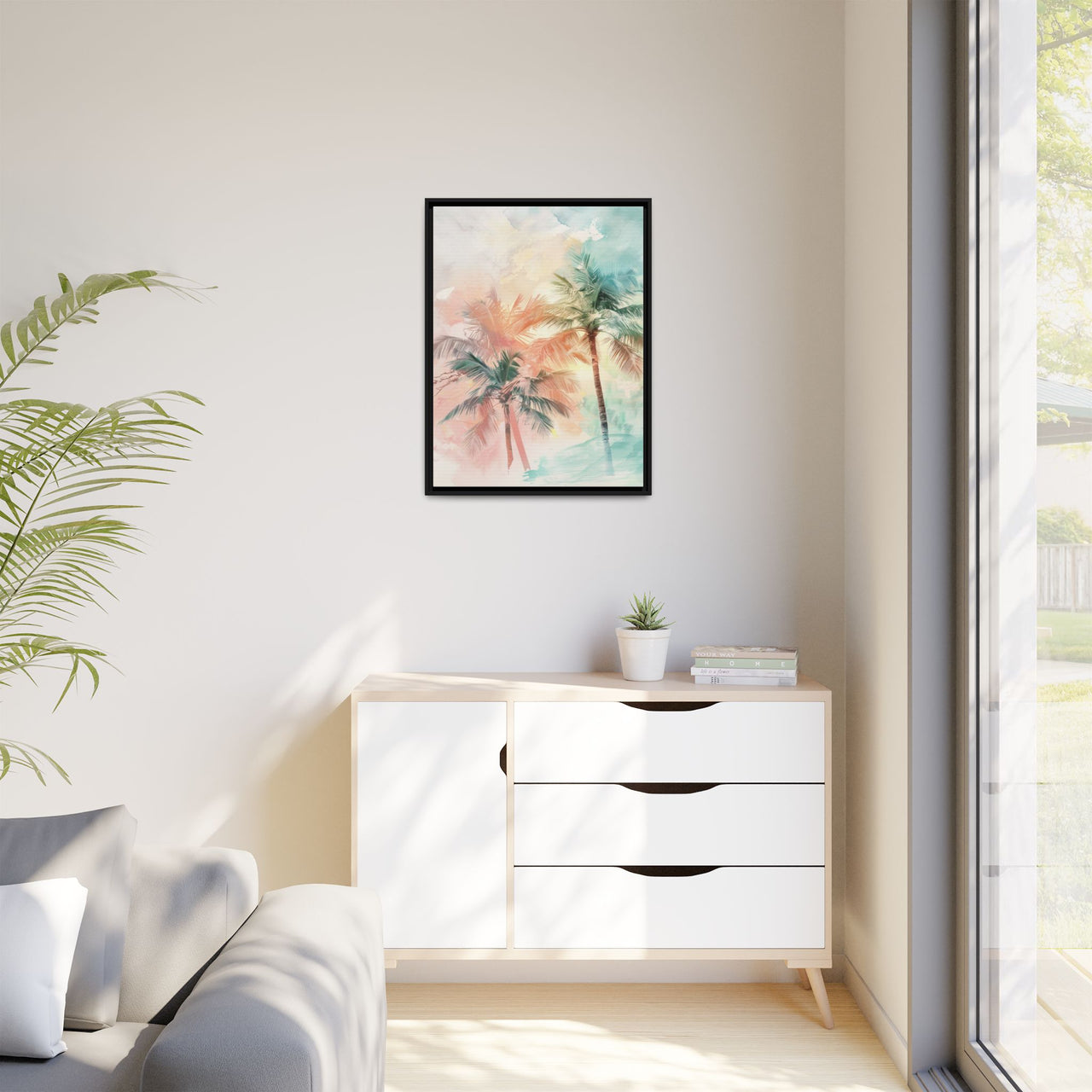 Palm Glow Canvas Wall Art with Frame