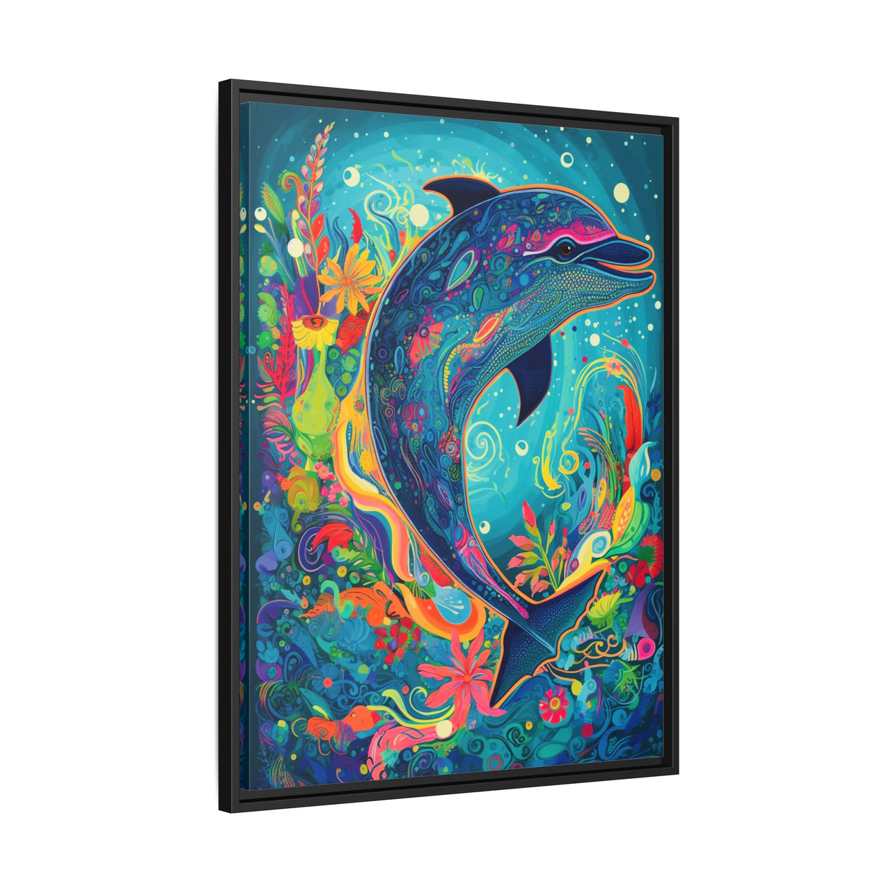 Ocean Bloom Dolphin Canvas Wall Art with Frame