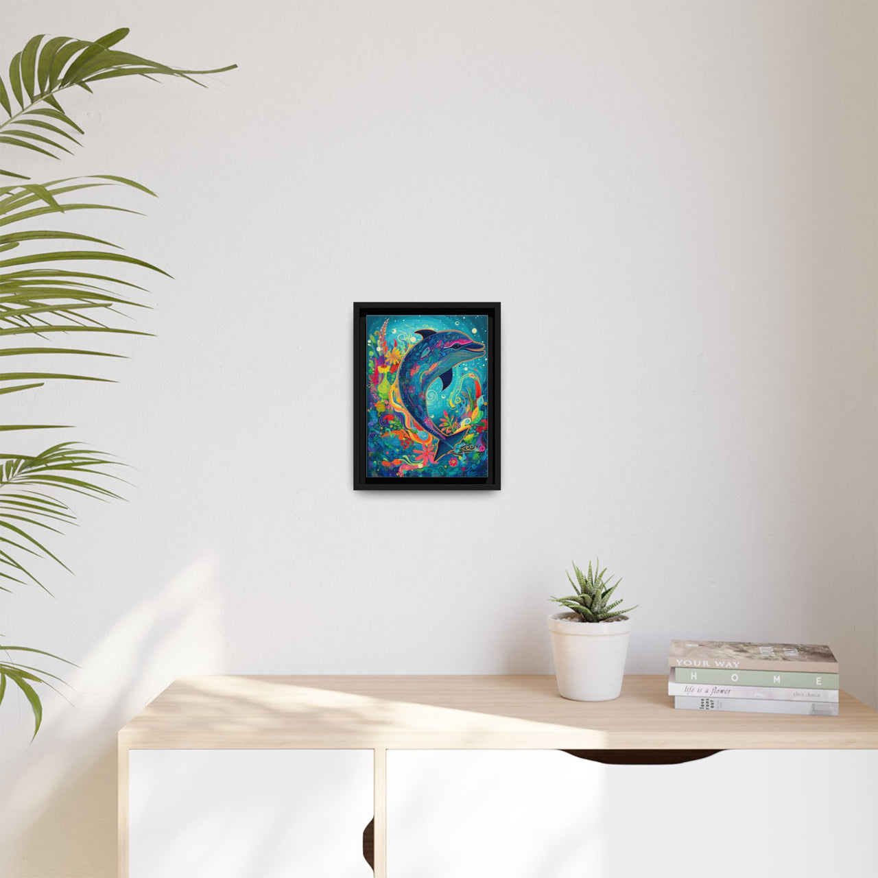Ocean Bloom Dolphin Canvas Wall Art with Frame