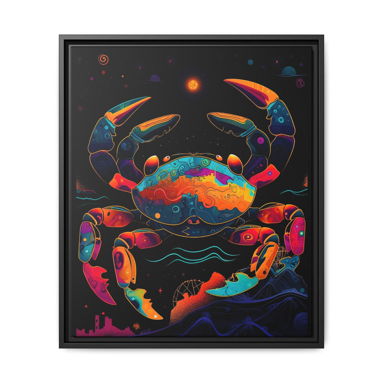Neon Tide Crab Canvas Wall Art with Frame
