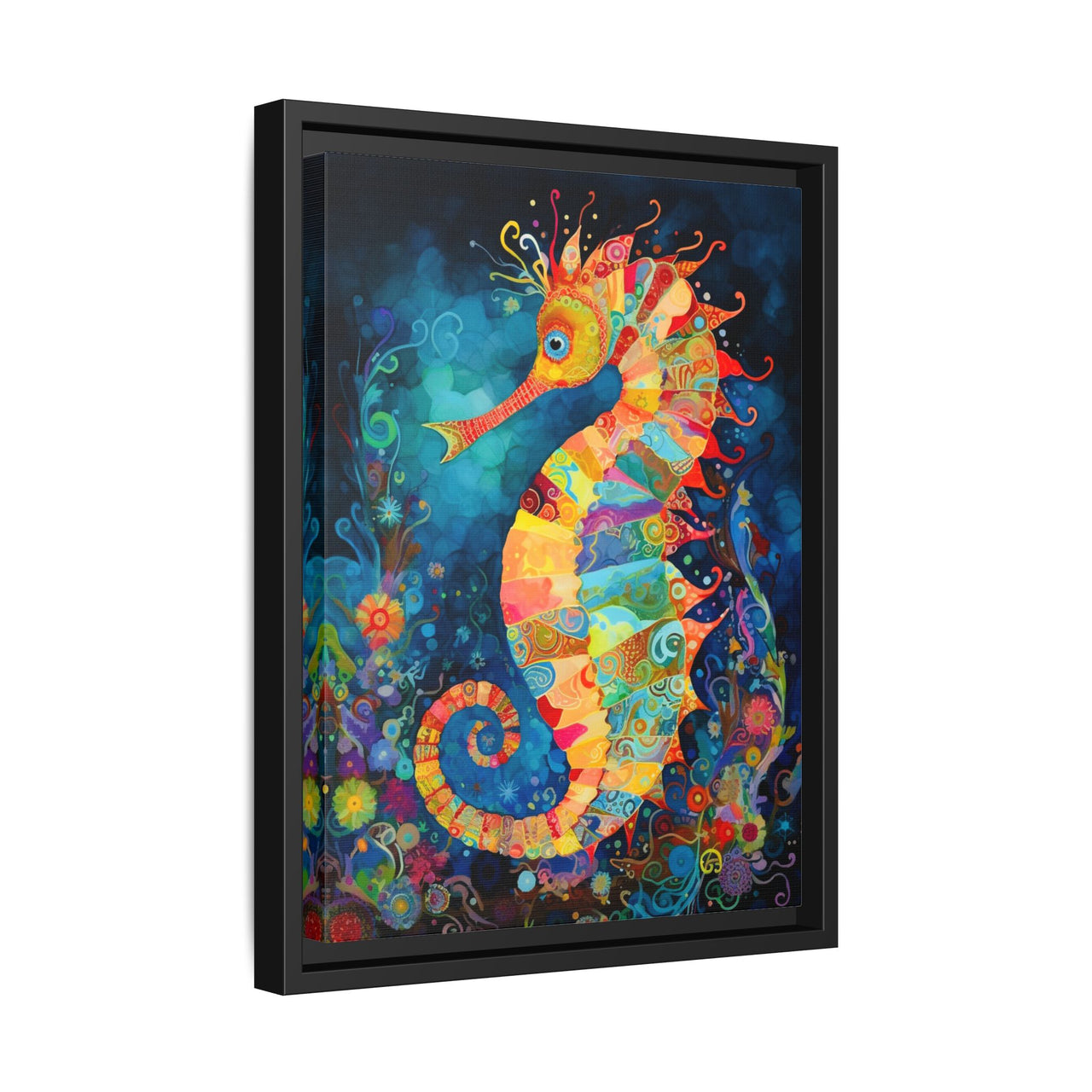 Coral Carnival Seahorse Canvas Wall Art with Frame