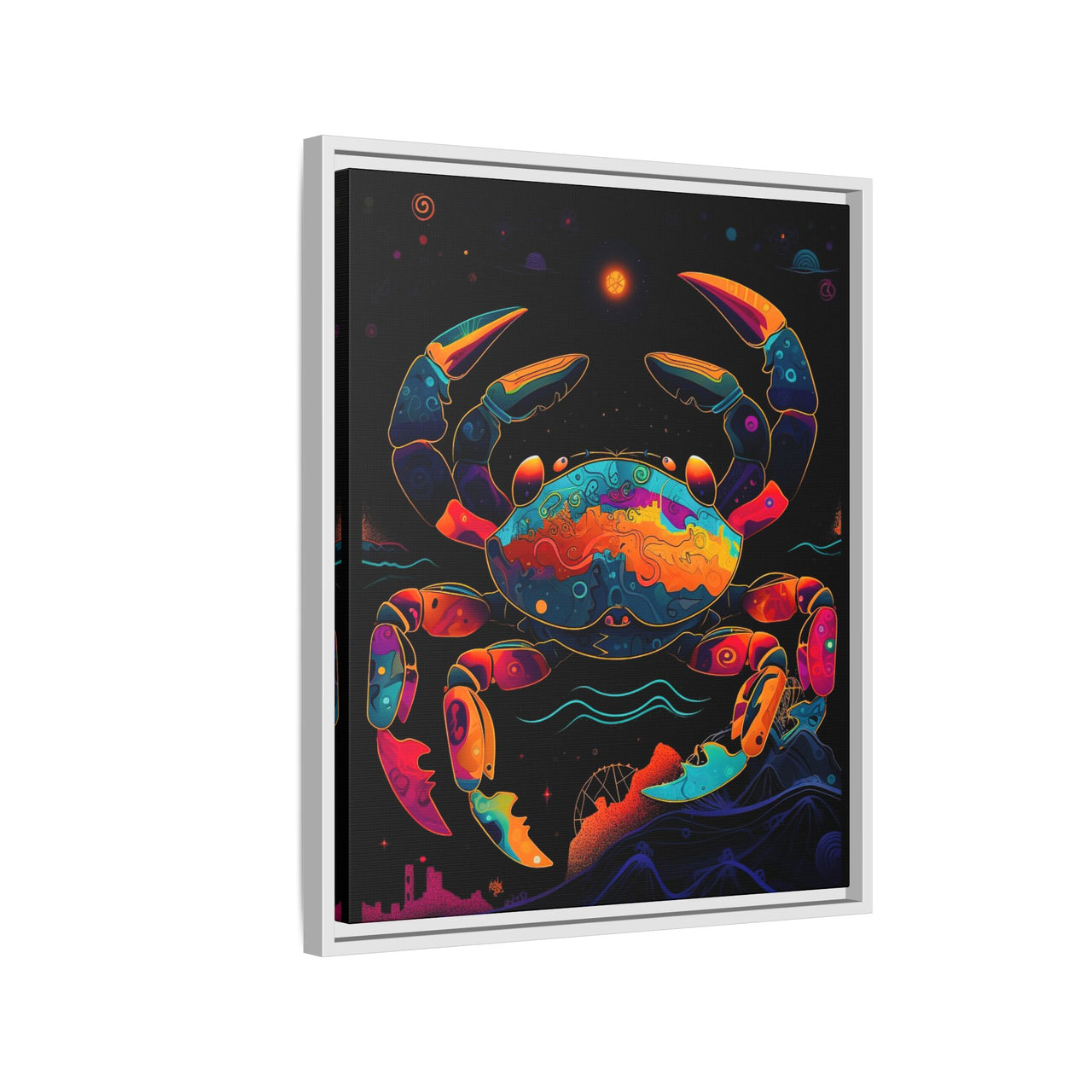 Neon Tide Crab Canvas Wall Art with Frame