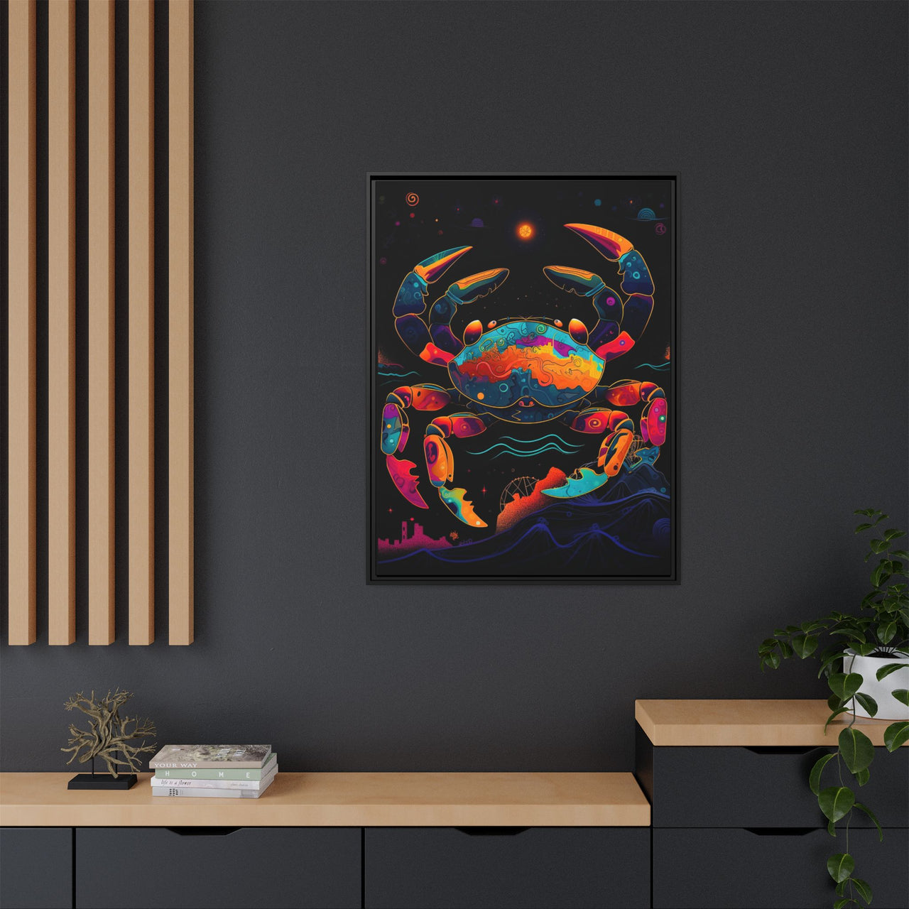 Neon Tide Crab Canvas Wall Art with Frame