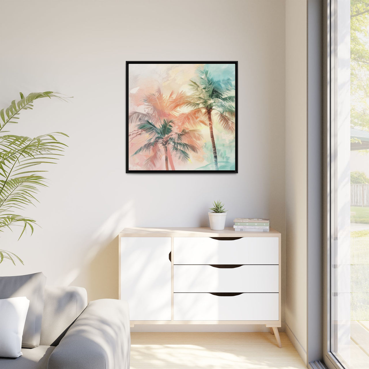 Palm Glow Canvas Wall Art with Frame