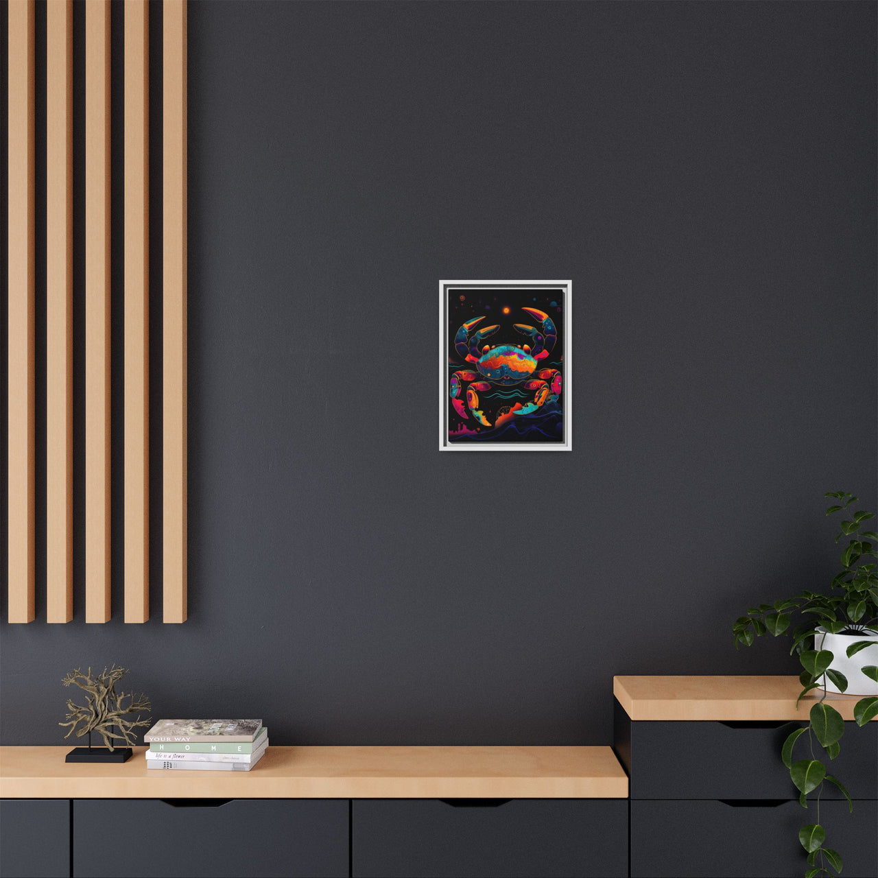 Neon Tide Crab Canvas Wall Art with Frame