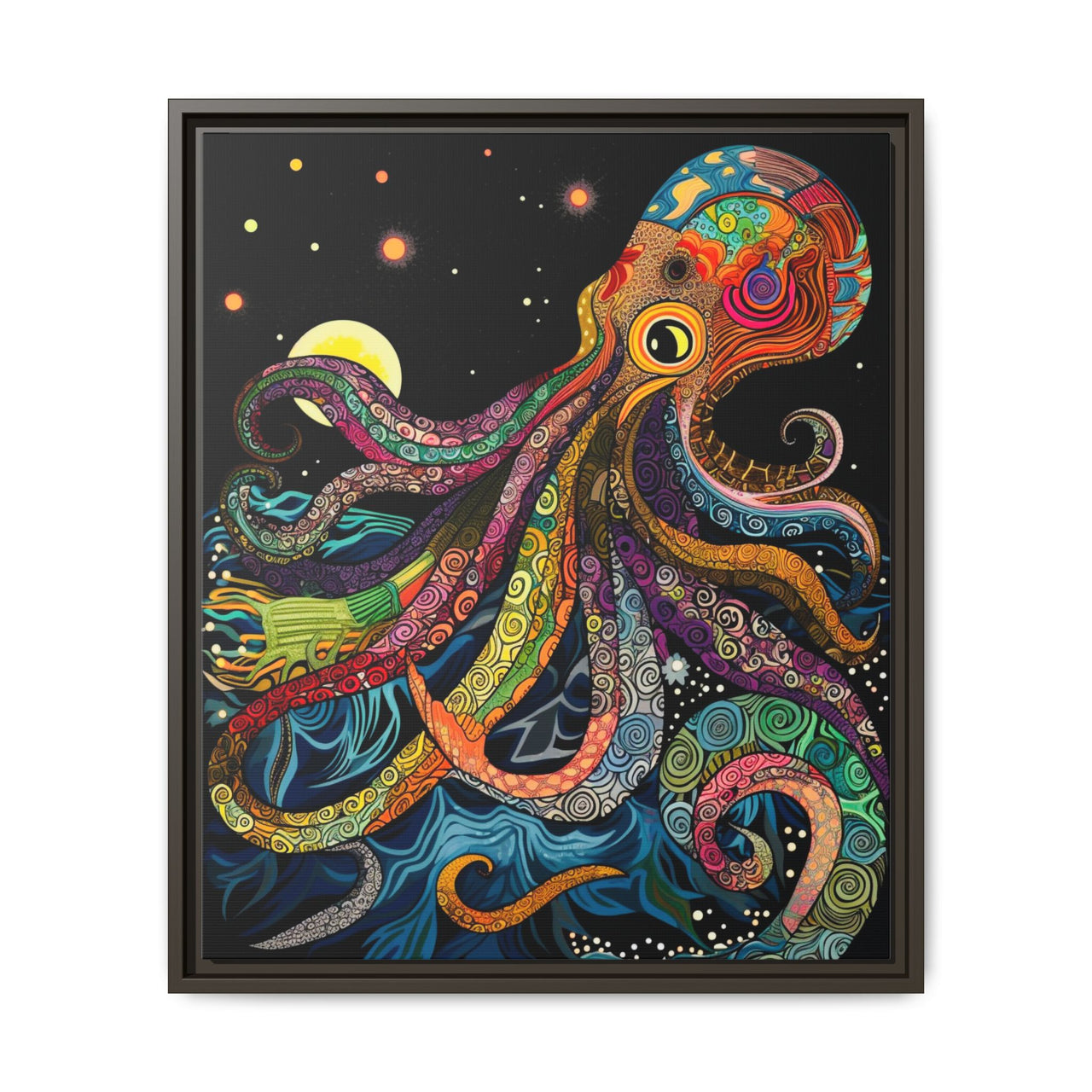Midnight Depths Octopus Canvas Wall Art with Frame
