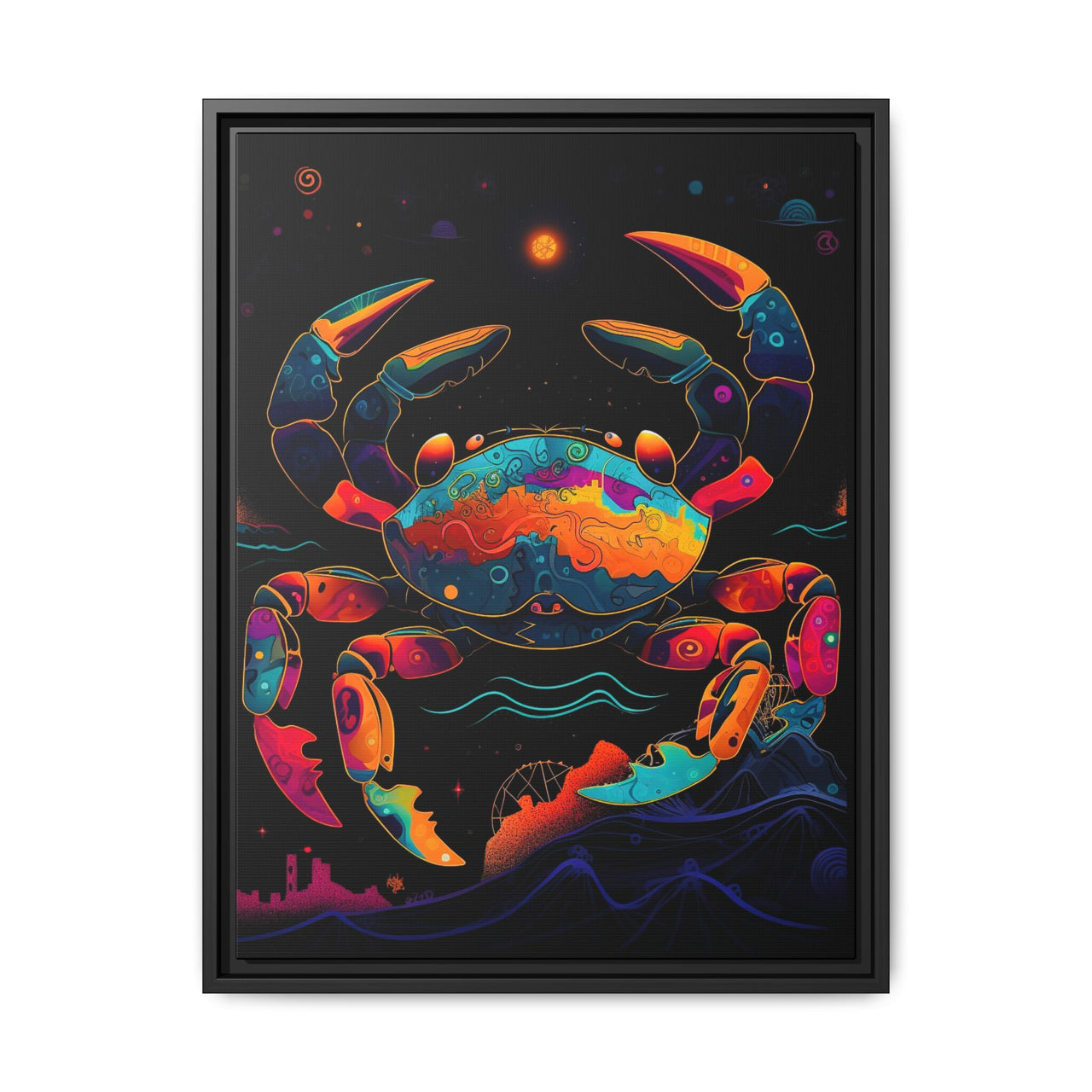 Neon Tide Crab Canvas Wall Art with Frame