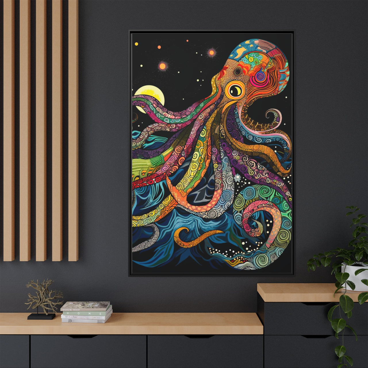 Midnight Depths Octopus Canvas Wall Art with Frame