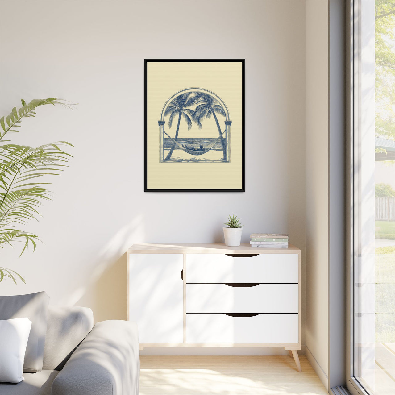 Palm Retreat Hammock Canvas Wall Art with Frame
