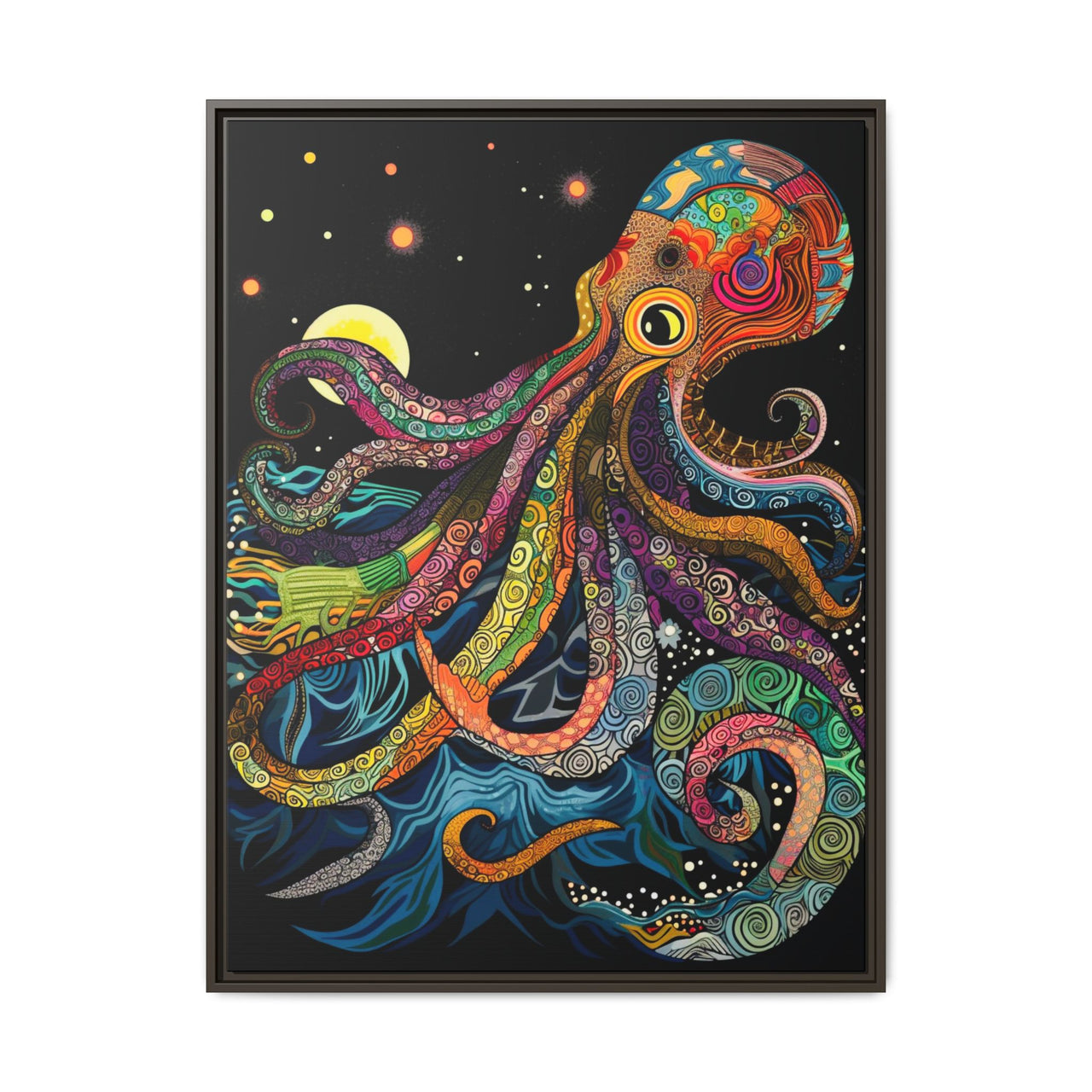 Midnight Depths Octopus Canvas Wall Art with Frame