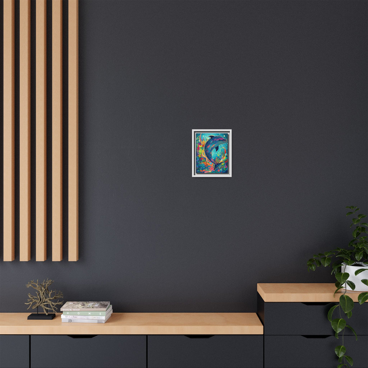 Ocean Bloom Dolphin Canvas Wall Art with Frame