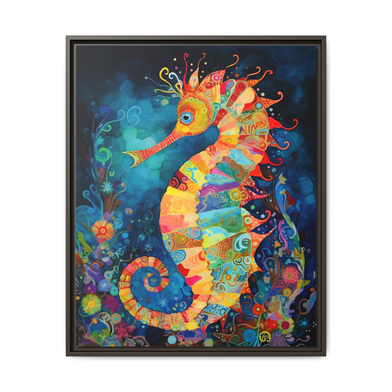 Coral Carnival Seahorse Canvas Wall Art with Frame