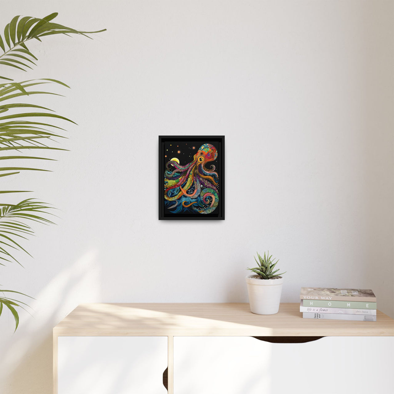 Midnight Depths Octopus Canvas Wall Art with Frame