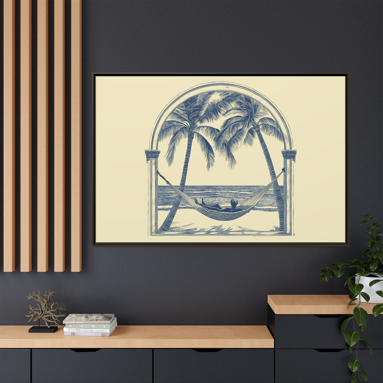 Palm Retreat Hammock Canvas Wall Art with Frame