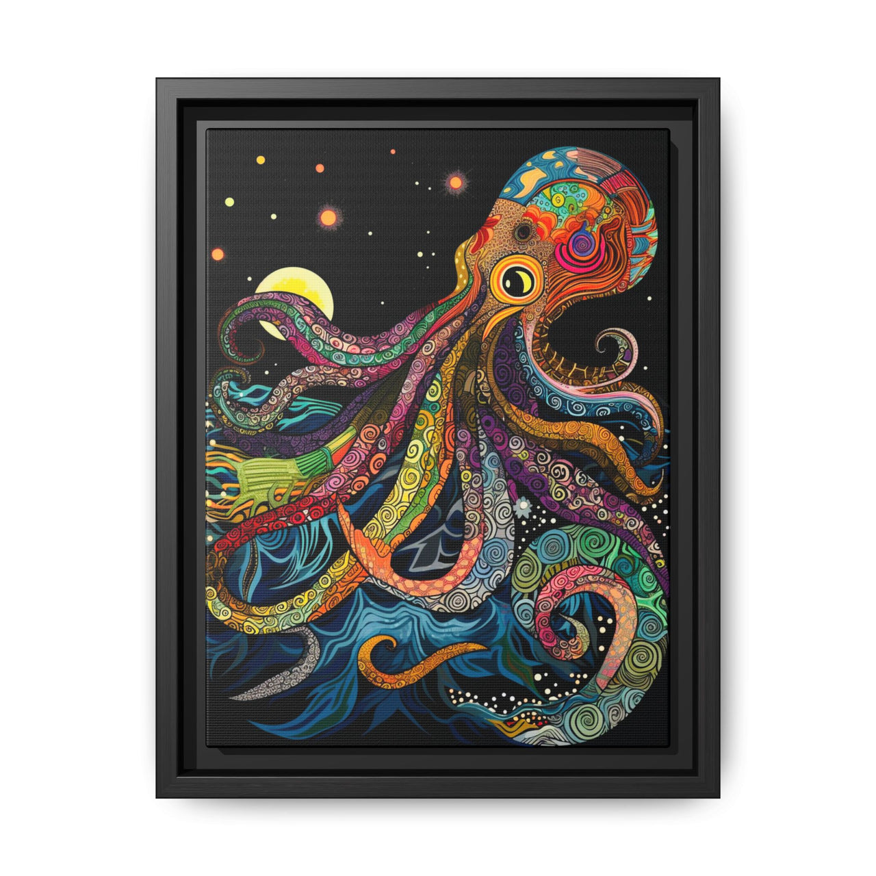 Midnight Depths Octopus Canvas Wall Art with Frame
