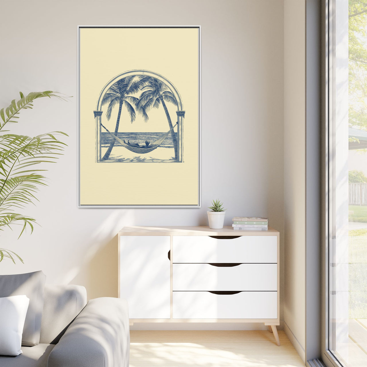 Palm Retreat Hammock Canvas Wall Art with Frame