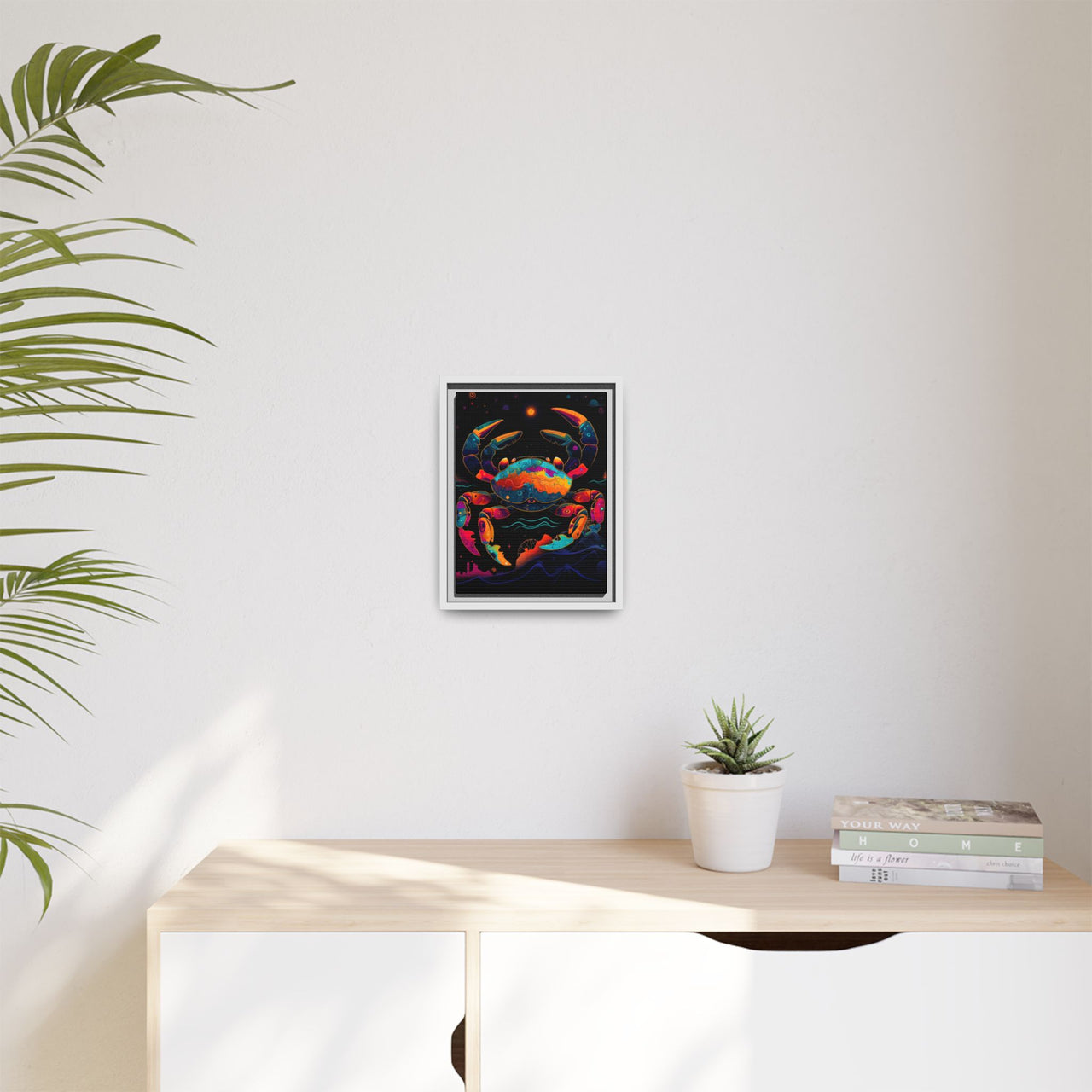 Neon Tide Crab Canvas Wall Art with Frame