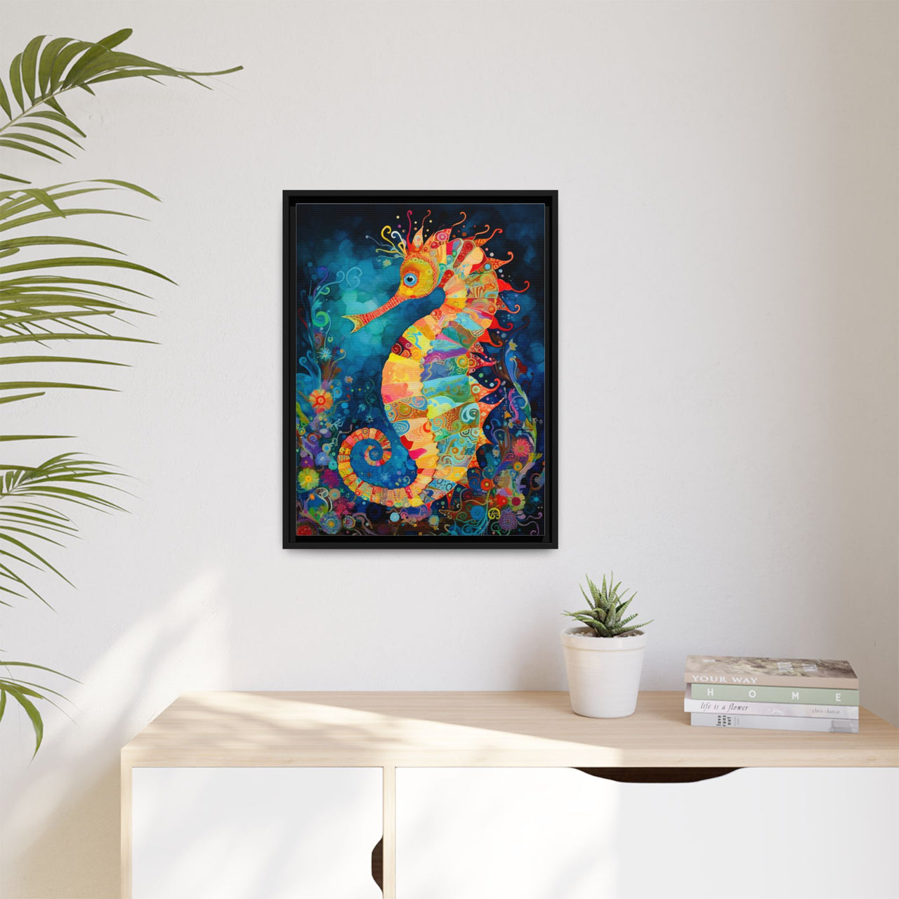 Coral Carnival Seahorse Canvas Wall Art with Frame