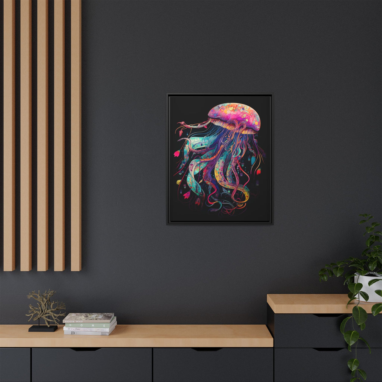 Celestial Drifter Jellyfish Canvas Wall Art with Frame