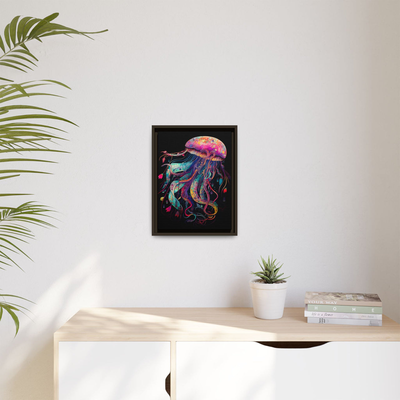 Celestial Drifter Jellyfish Canvas Wall Art with Frame