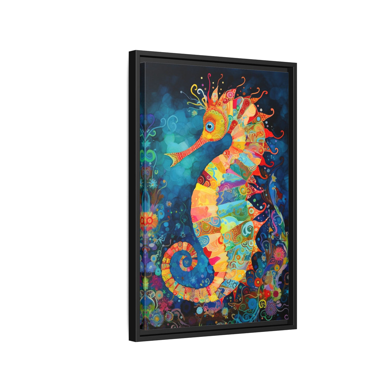 Coral Carnival Seahorse Canvas Wall Art with Frame