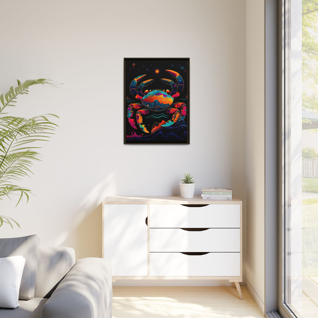 Neon Tide Crab Canvas Wall Art with Frame
