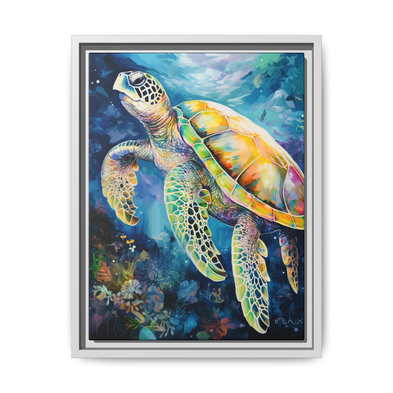 Gliding Turtle Canvas Wall Art with Frame