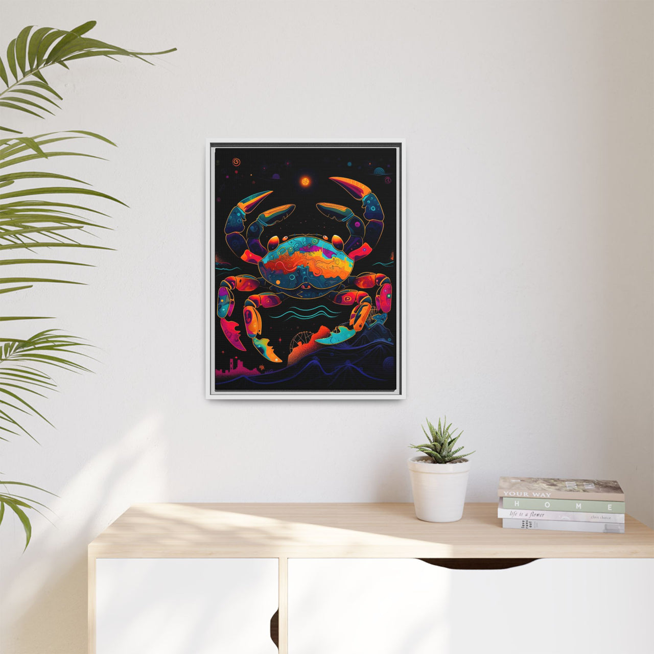 Neon Tide Crab Canvas Wall Art with Frame