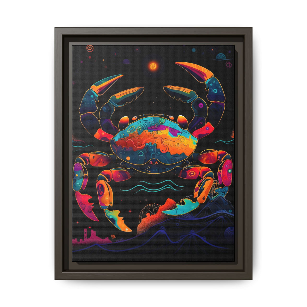 Neon Tide Crab Canvas Wall Art with Frame
