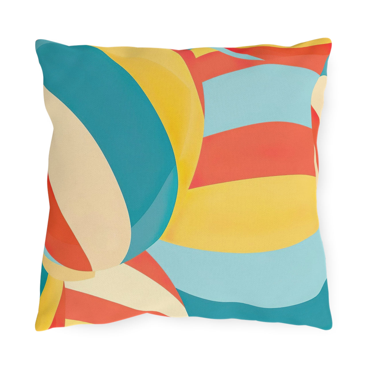 Colorful abstract-patterned pillow on a white background