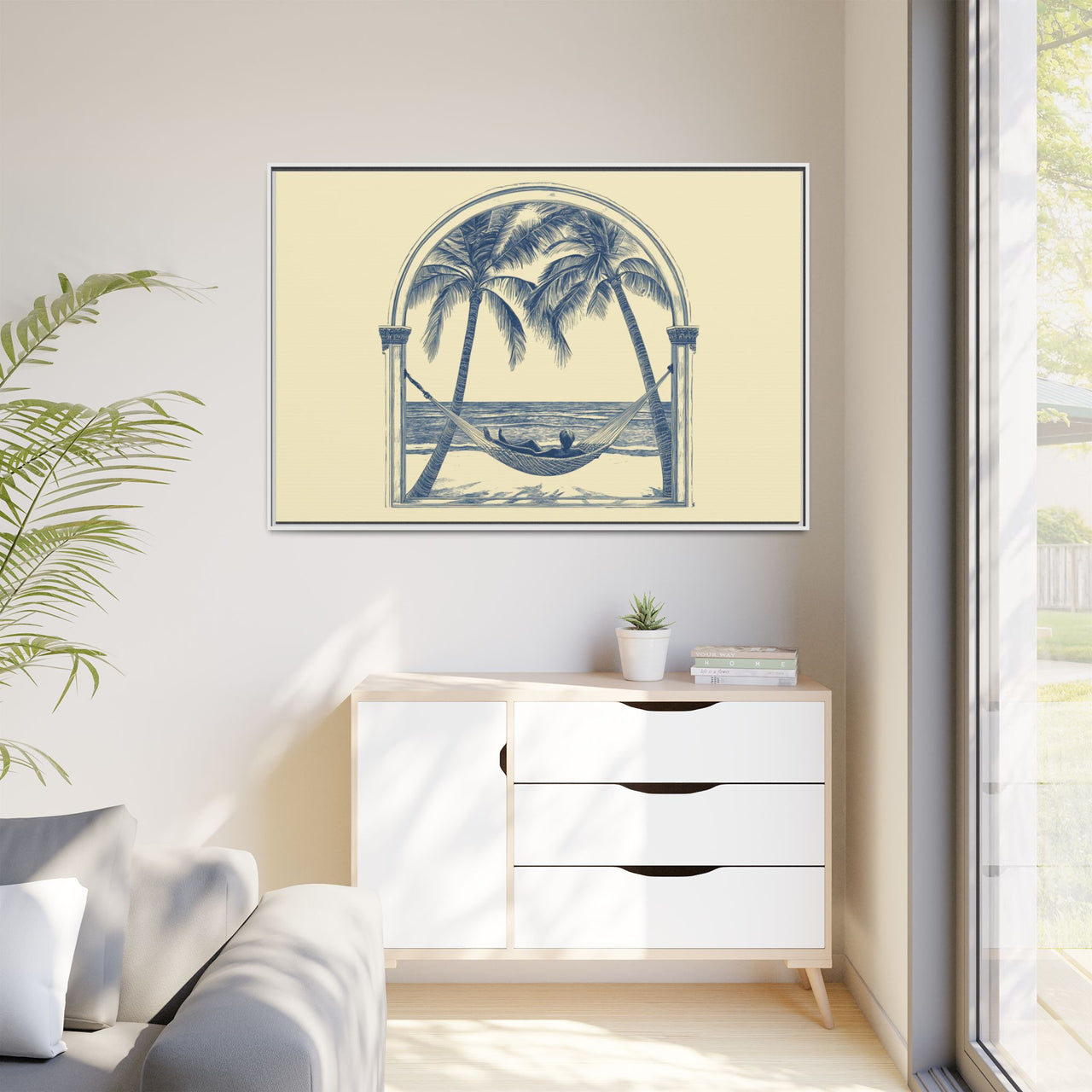 Palm Retreat Hammock Canvas Wall Art with Frame