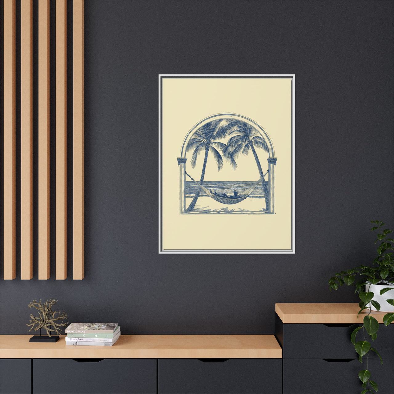 Palm Retreat Hammock Canvas Wall Art with Frame