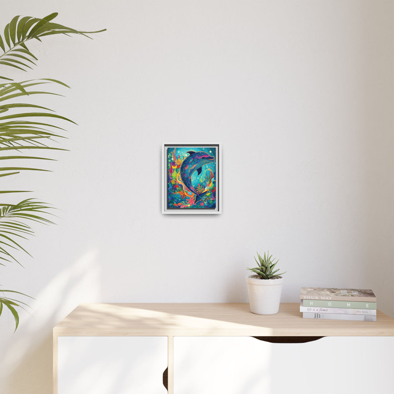 Ocean Bloom Dolphin Canvas Wall Art with Frame