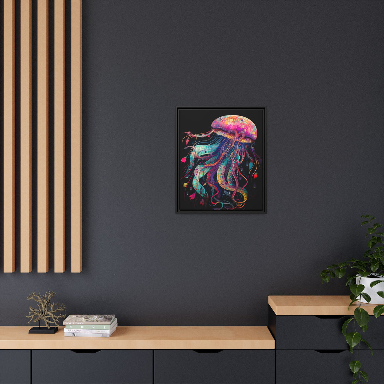 Celestial Drifter Jellyfish Canvas Wall Art with Frame