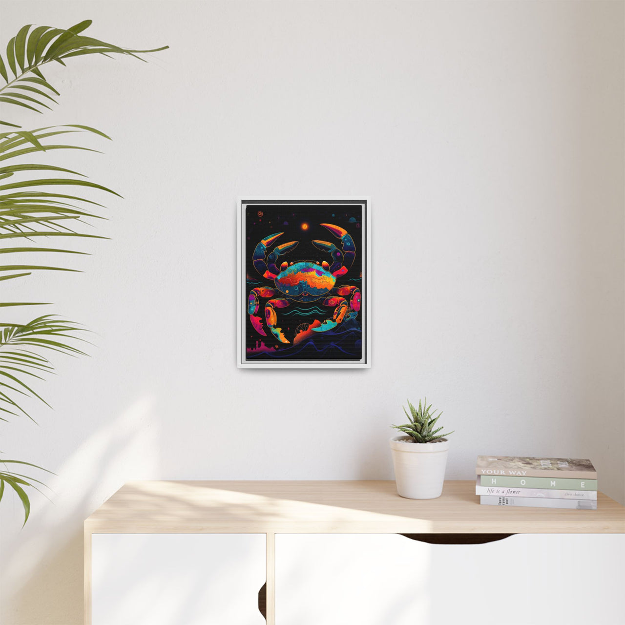 Neon Tide Crab Canvas Wall Art with Frame