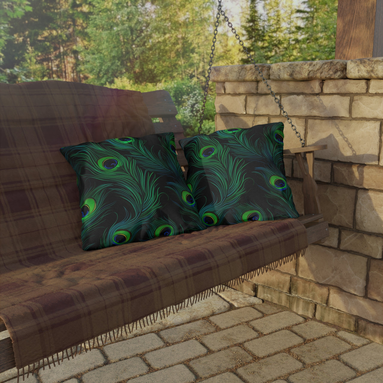 Peacock Mirage Outdoor Throw Pillow