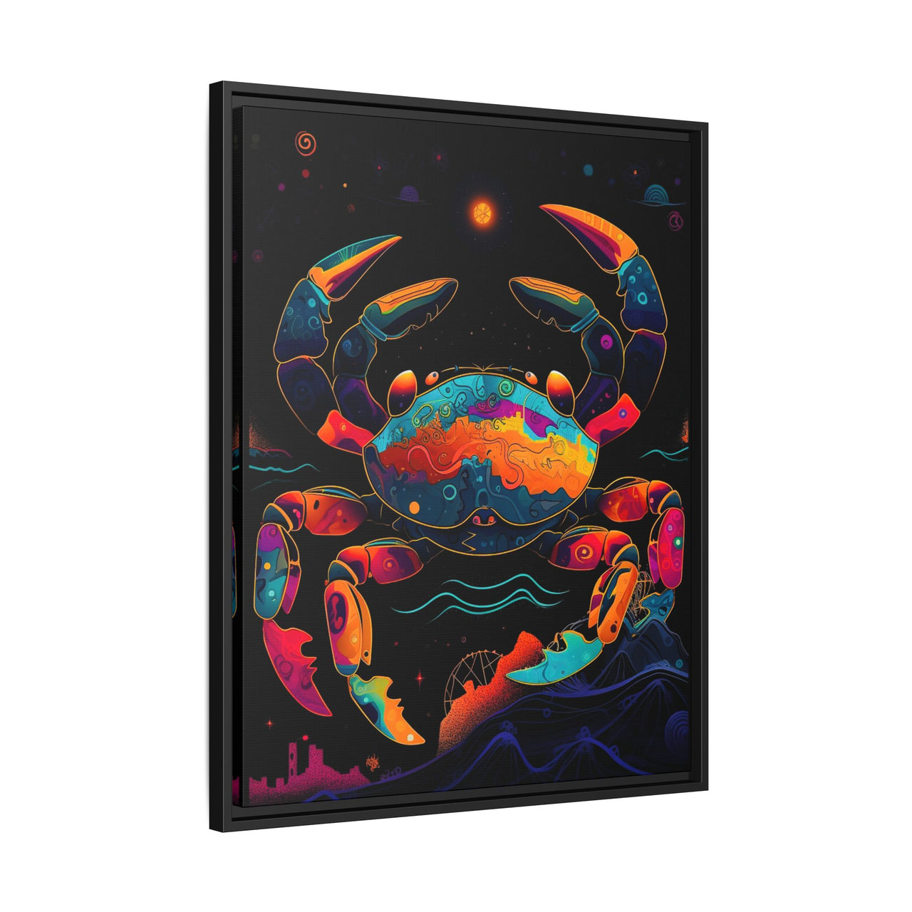 Neon Tide Crab Canvas Wall Art with Frame