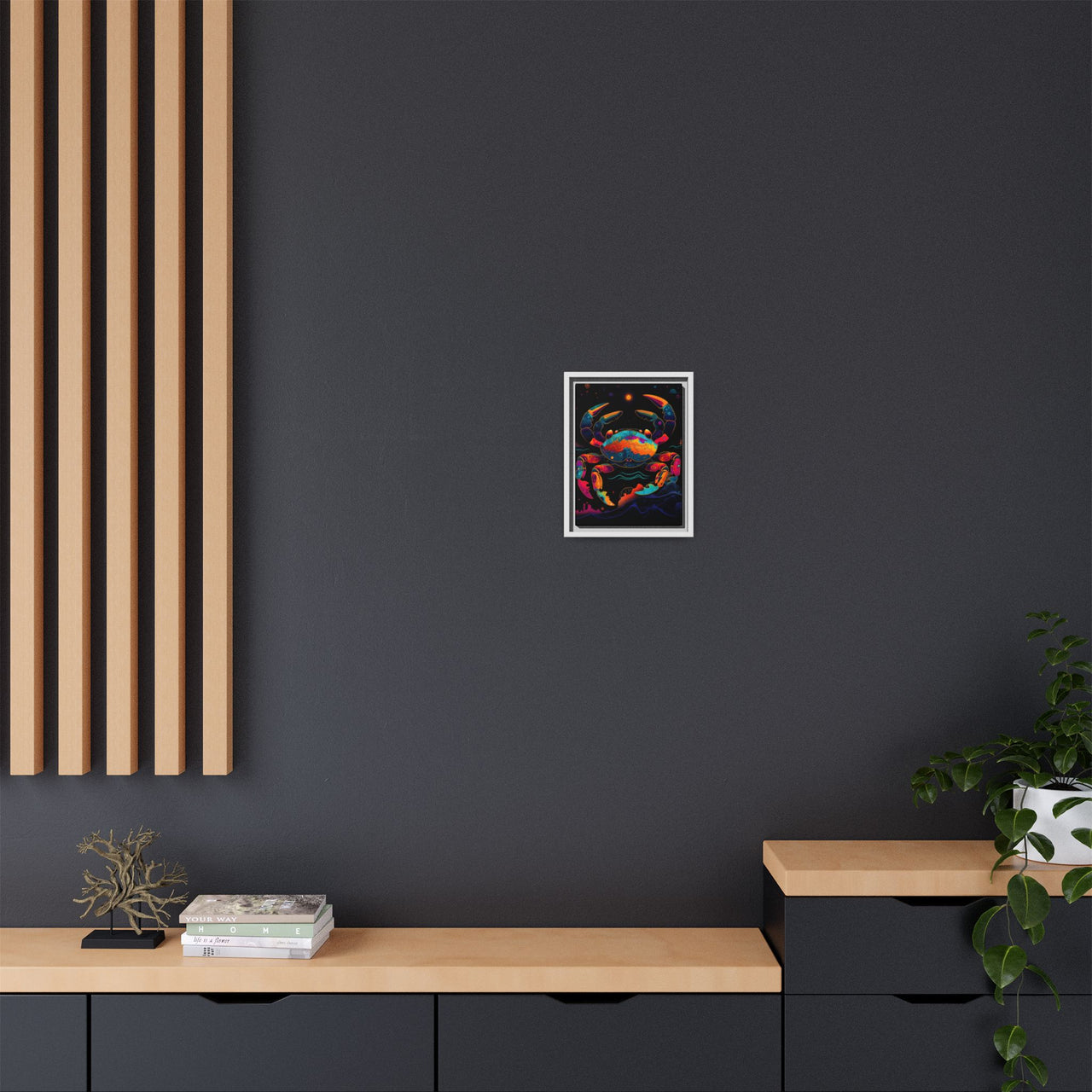 Neon Tide Crab Canvas Wall Art with Frame