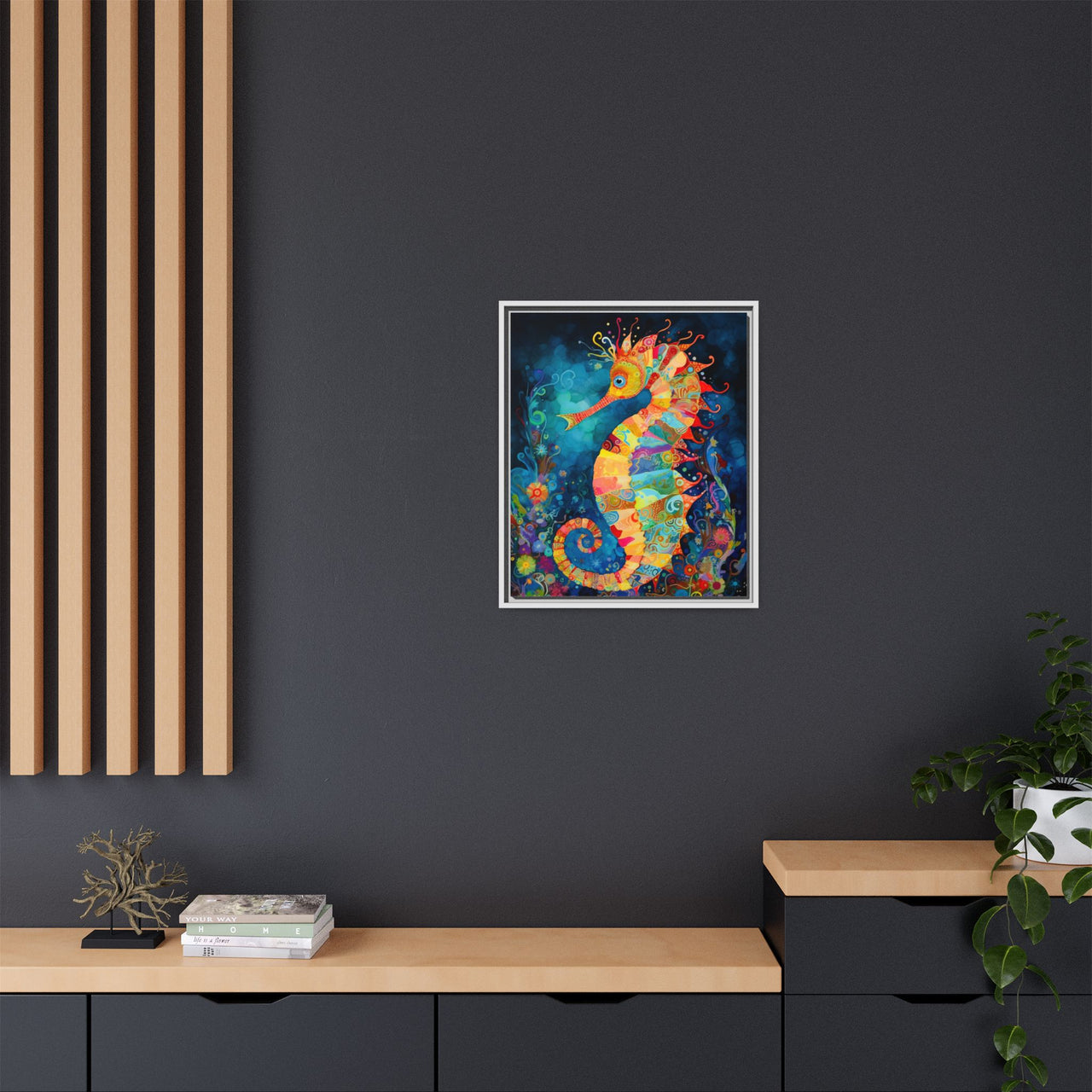 Coral Carnival Seahorse Canvas Wall Art with Frame