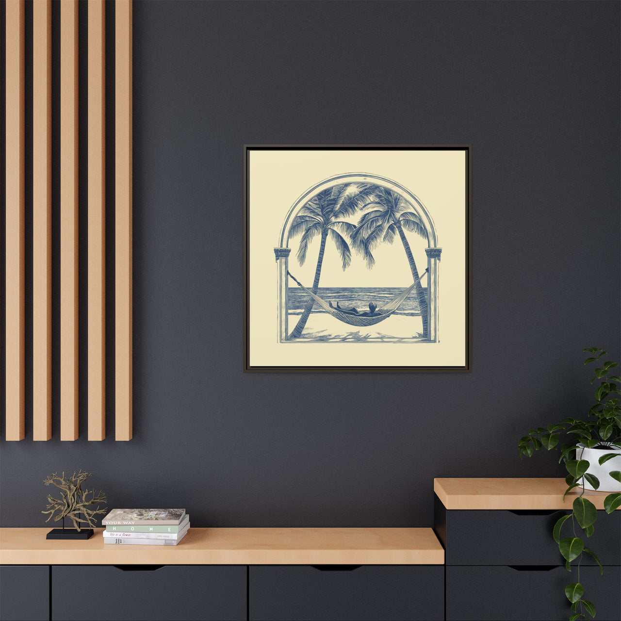 Palm Retreat Hammock Canvas Wall Art with Frame