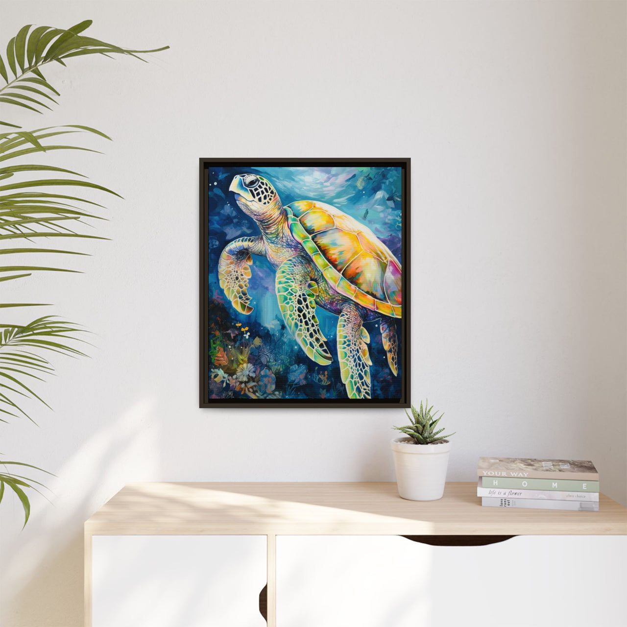 Gliding Turtle Canvas Wall Art with Frame