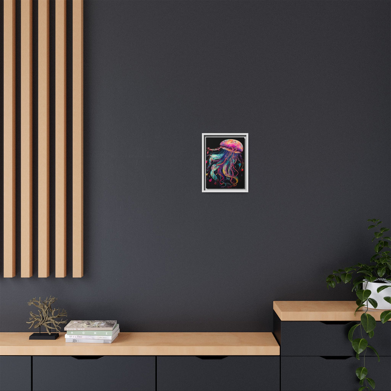 Celestial Drifter Jellyfish Canvas Wall Art with Frame