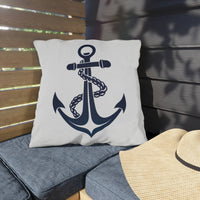 Thumbnail for Pillow with anchor design on a wooden bench