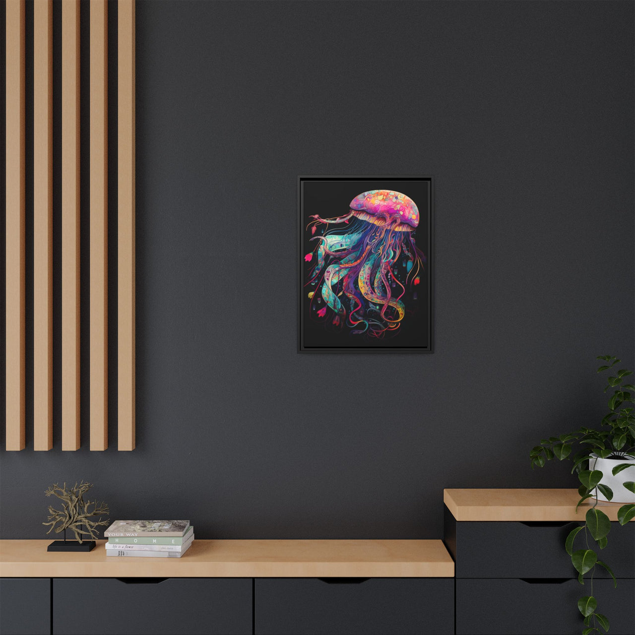 Celestial Drifter Jellyfish Canvas Wall Art with Frame