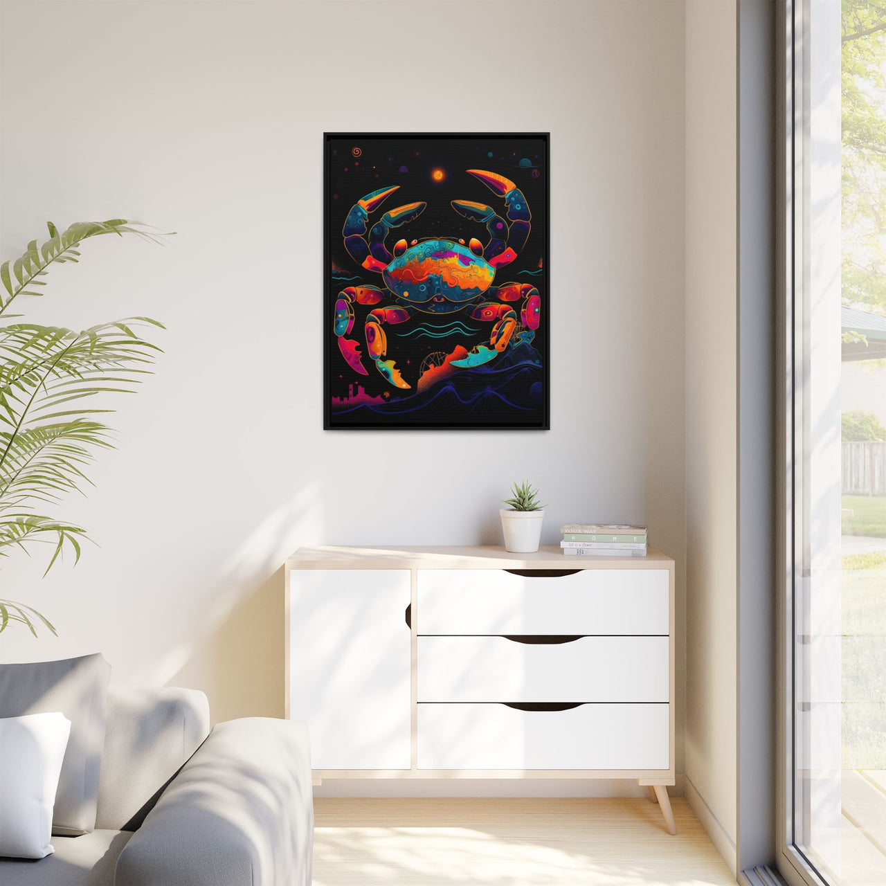 Neon Tide Crab Canvas Wall Art with Frame